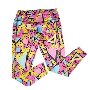 Vibrant Pink Geometric 90s Vibe Women's Leggings